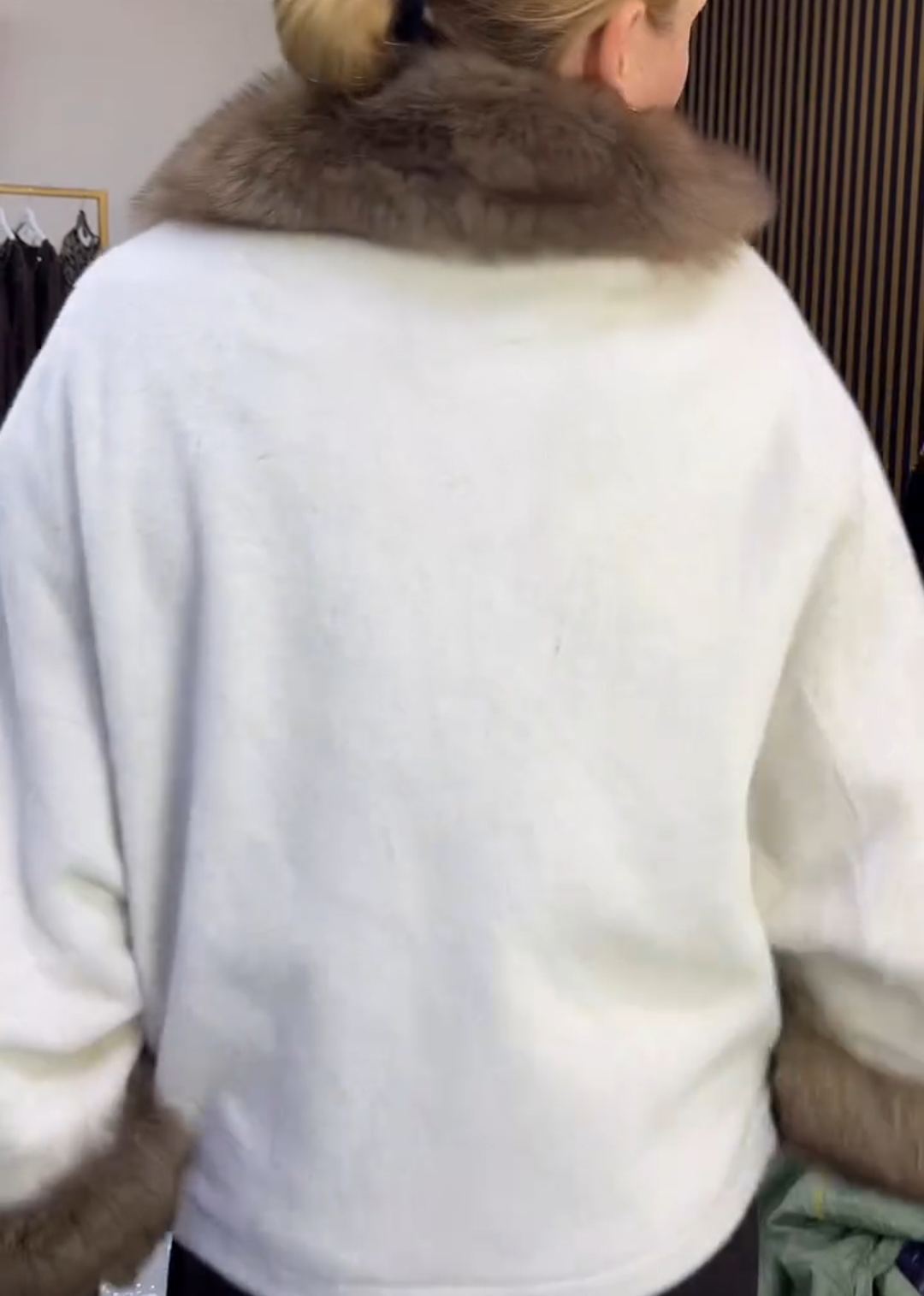 Urban Elegant White Coat with Brown Fur