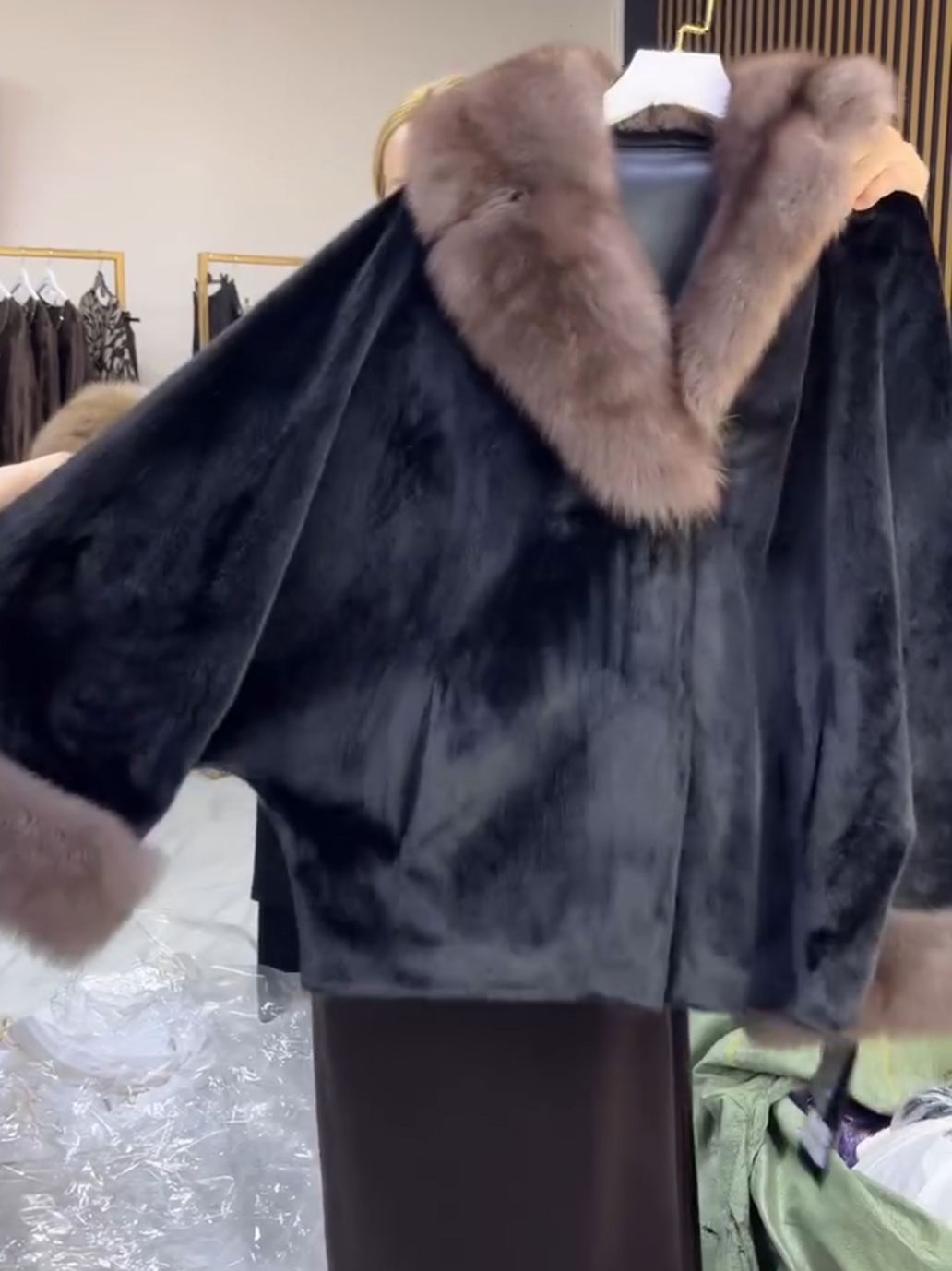 Urban Elegant White Coat with Brown Fur