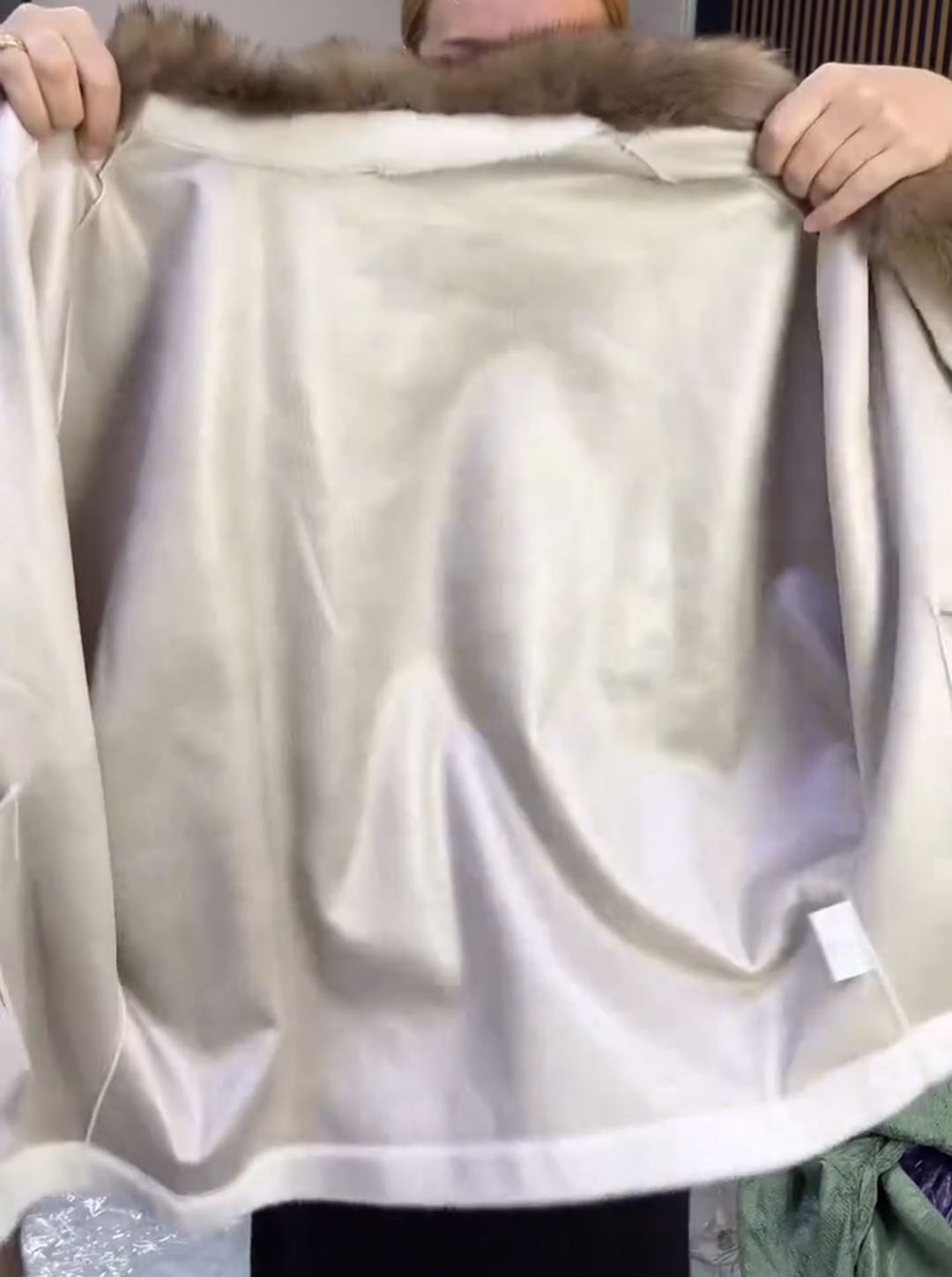 Urban Elegant White Coat with Brown Fur