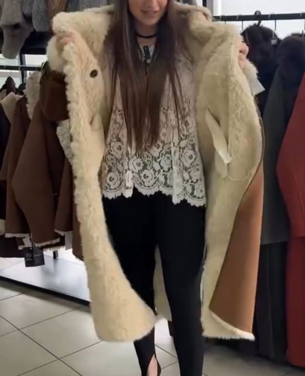 Fashion Full Shearling-Lined Long Brown Coat