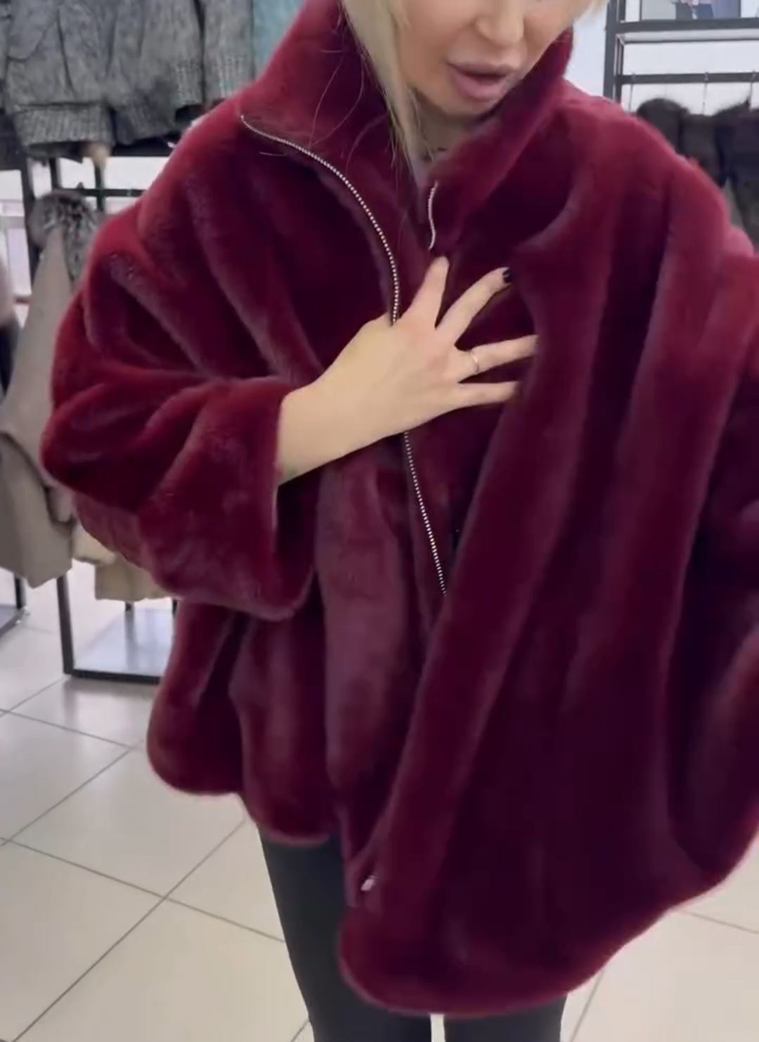 Luxury Textured Burgundy Faux Fur Coat