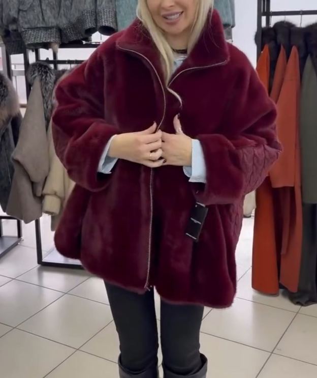 Luxury Textured Burgundy Faux Fur Coat