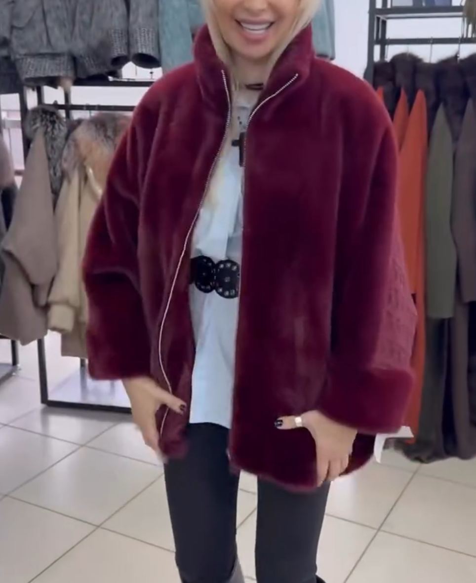 Luxury Textured Burgundy Faux Fur Coat