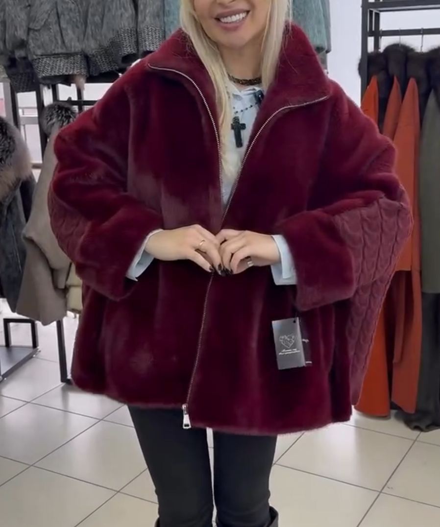 Luxury Textured Burgundy Faux Fur Coat