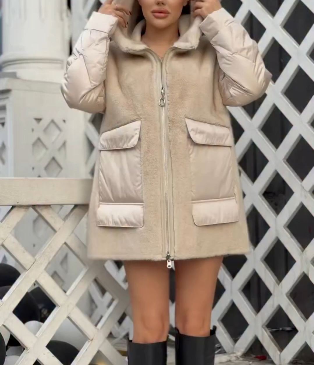 Reversible Luxury Beige Down Jacket