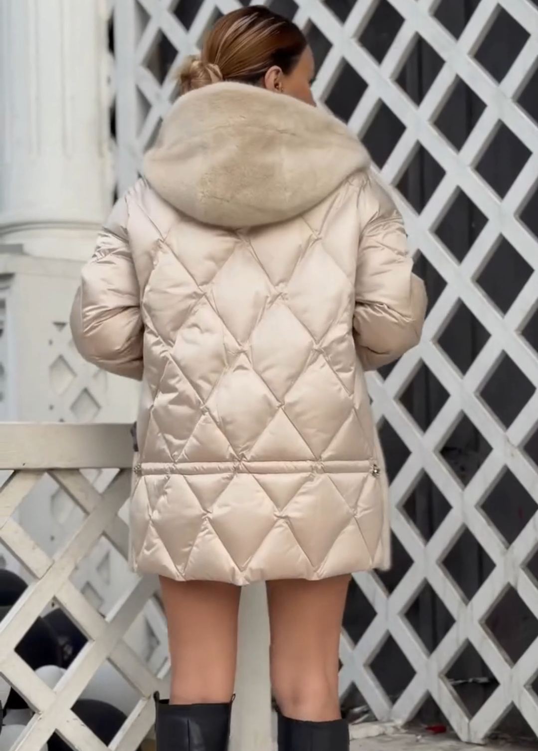 Reversible Luxury Beige Down Jacket