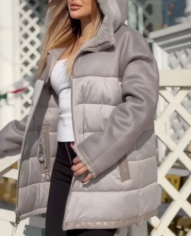 Reversible Mixed-Texture Gray Down Jacket