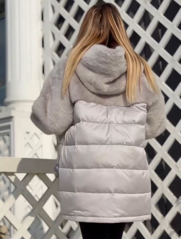 Reversible Mixed-Texture Gray Down Jacket