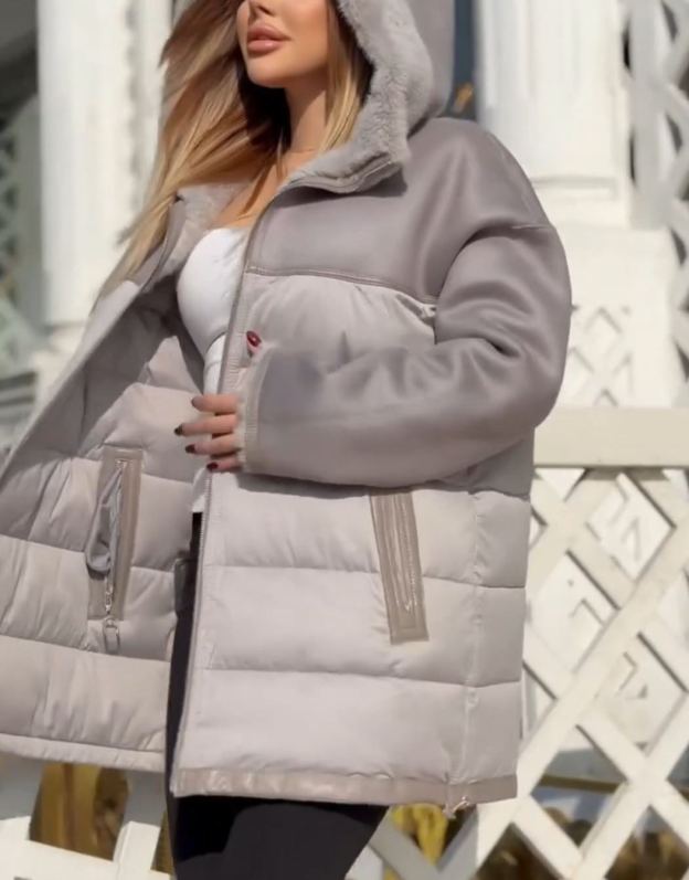 Reversible Mixed-Texture Gray Down Jacket