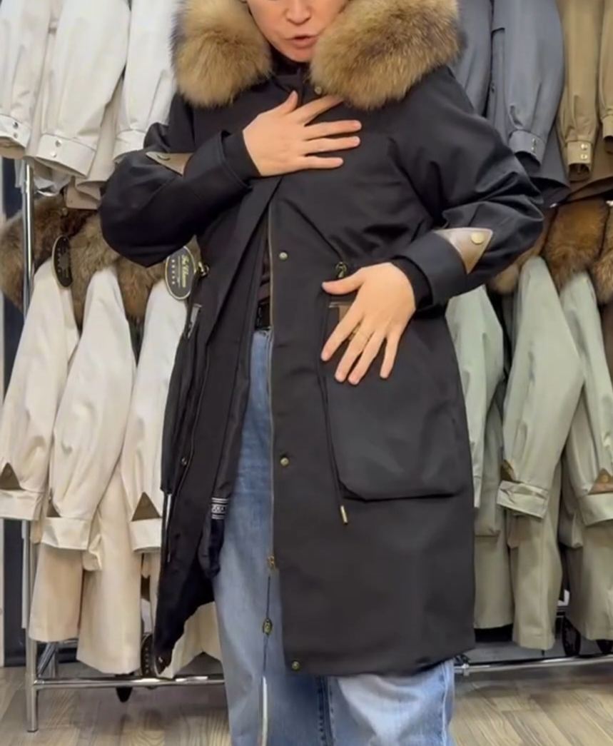 Water-Resistant Windproof Fleece-Lined Parka with Detachable Fur Hood