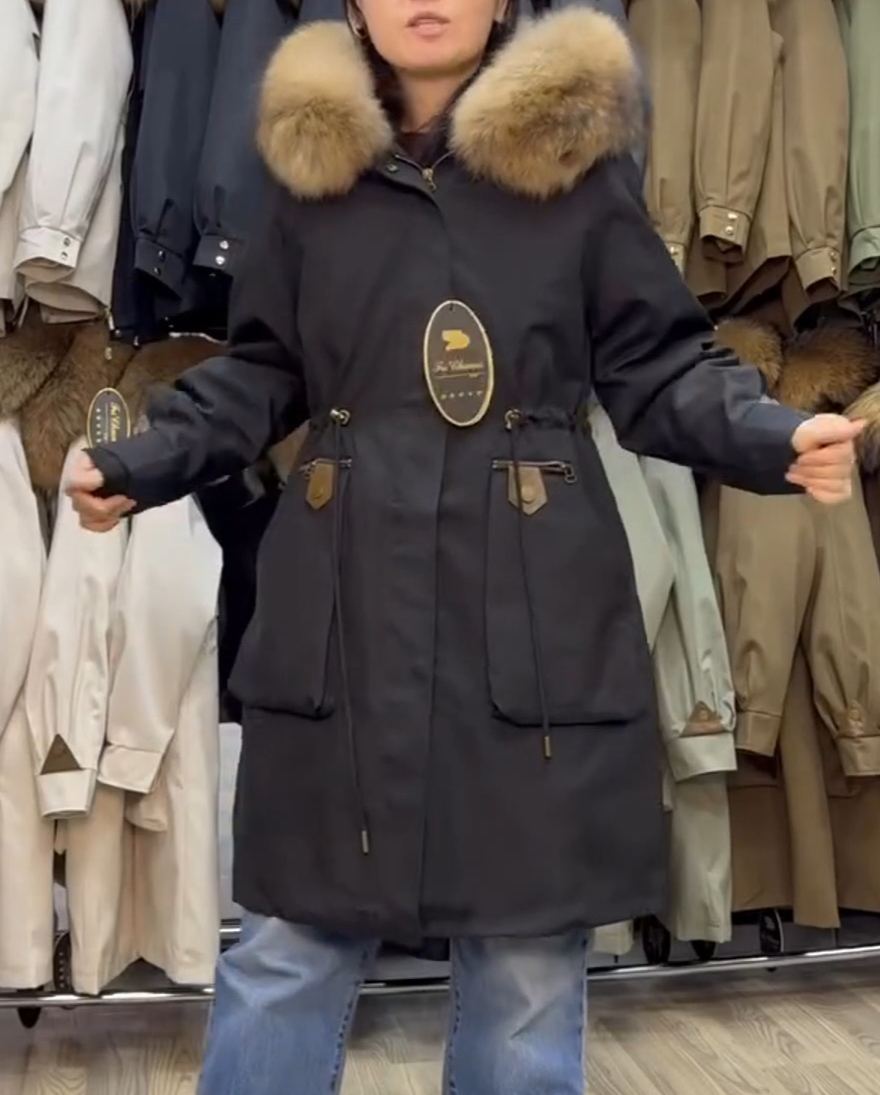 Water-Resistant Windproof Fleece-Lined Parka with Detachable Fur Hood