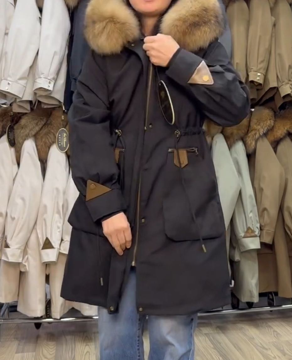 Water-Resistant Windproof Fleece-Lined Parka with Detachable Fur Hood
