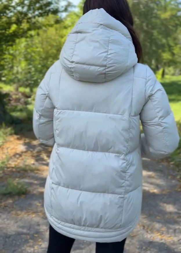 Fashion Solid-Color Quilted Light Gray Down Jacket