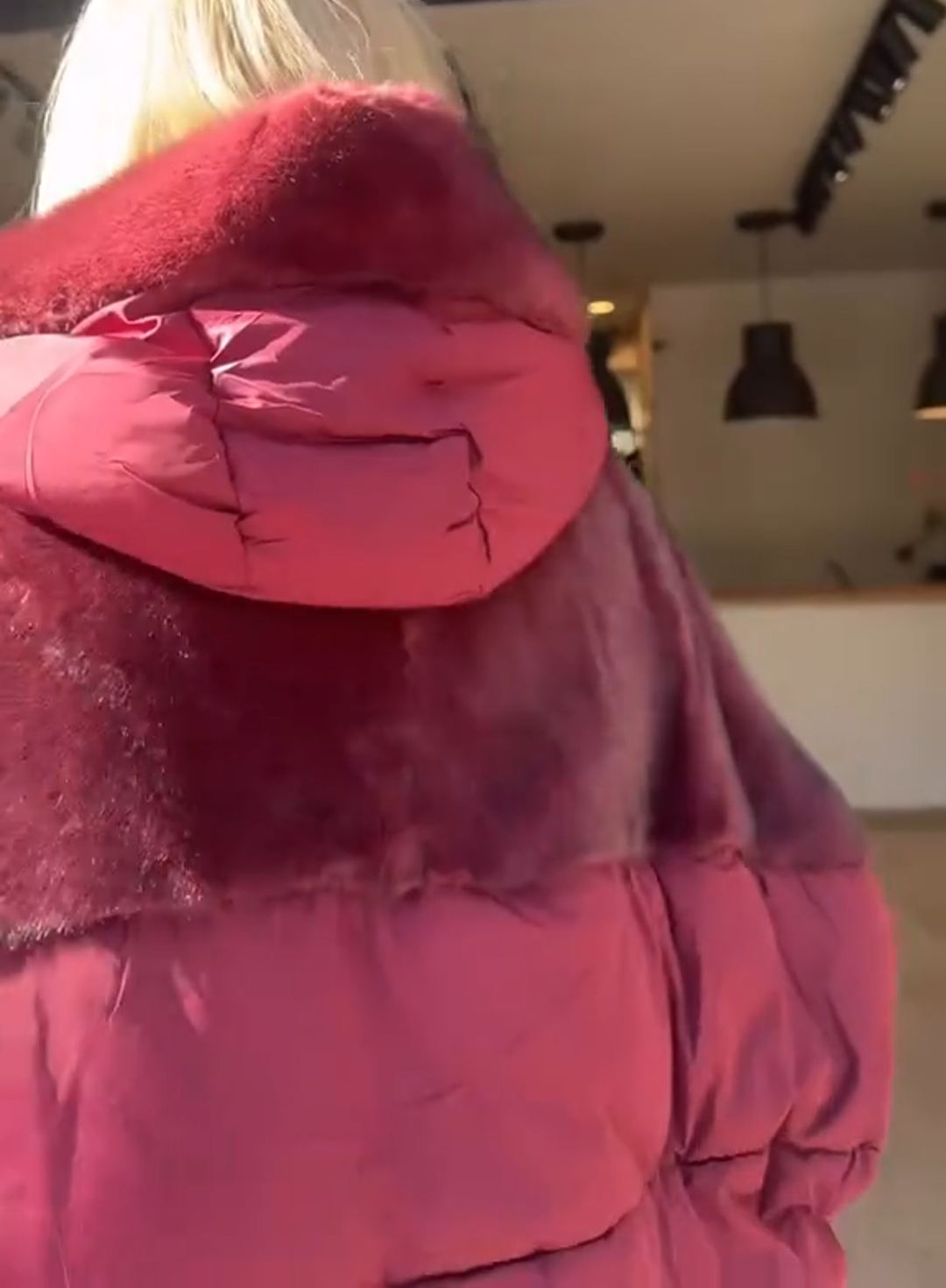 Burgundy Faux Fur-Quilted Batwing-Sleeve Jacket