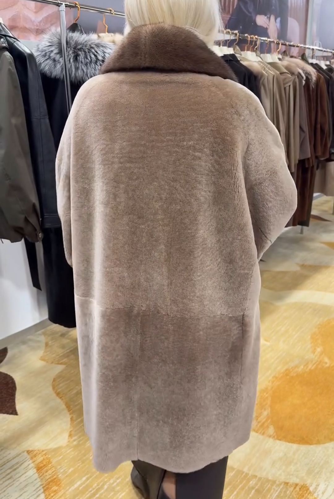 Luxury Color-Blocked Faux Fur Long Coat