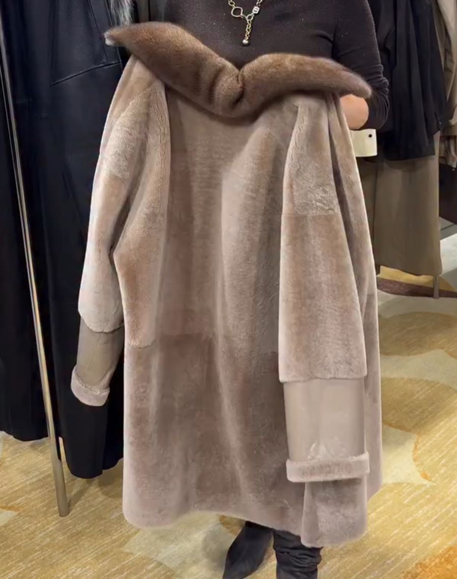 Luxury Color-Blocked Faux Fur Long Coat