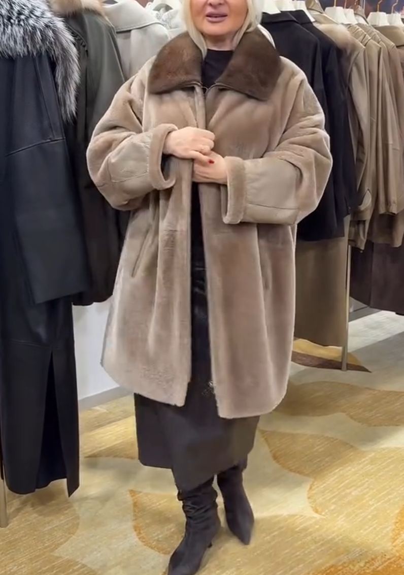 Luxury Color-Blocked Faux Fur Long Coat