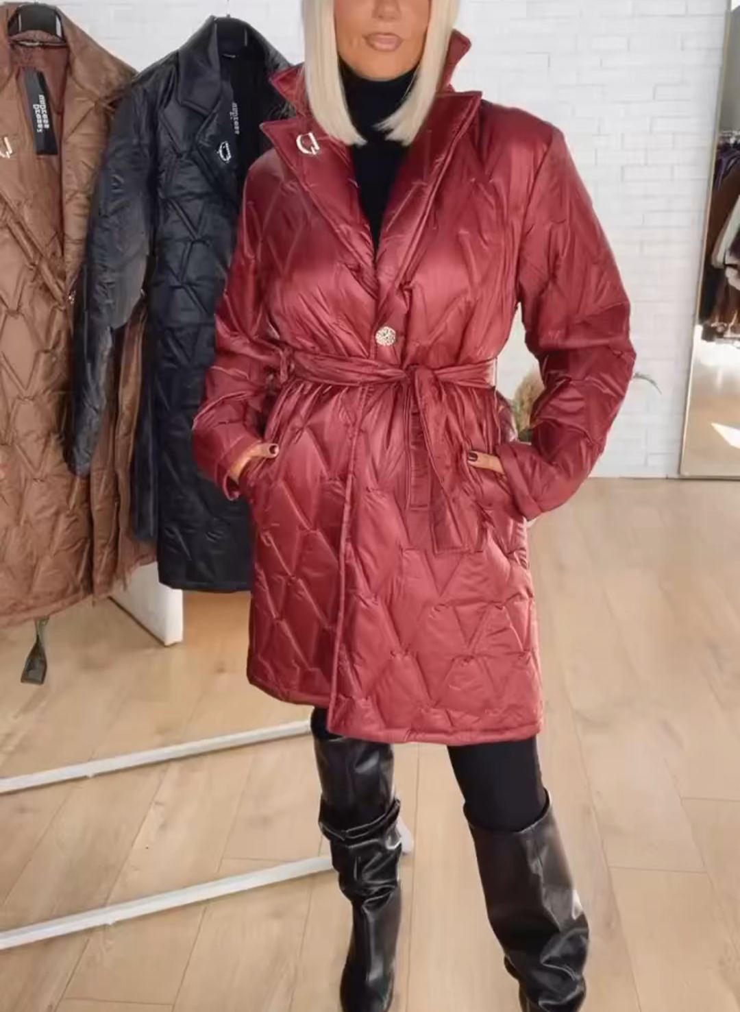 Fashion Glossy Silhouette-Adjustable Down Coat