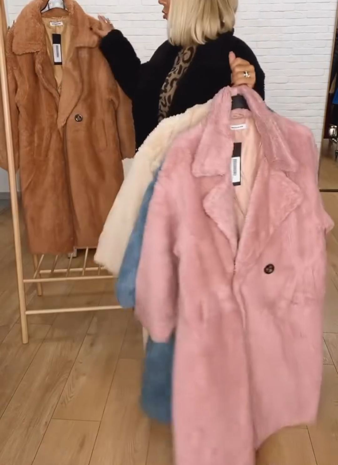 Longline Double-Breasted Faux Fur Overcoat