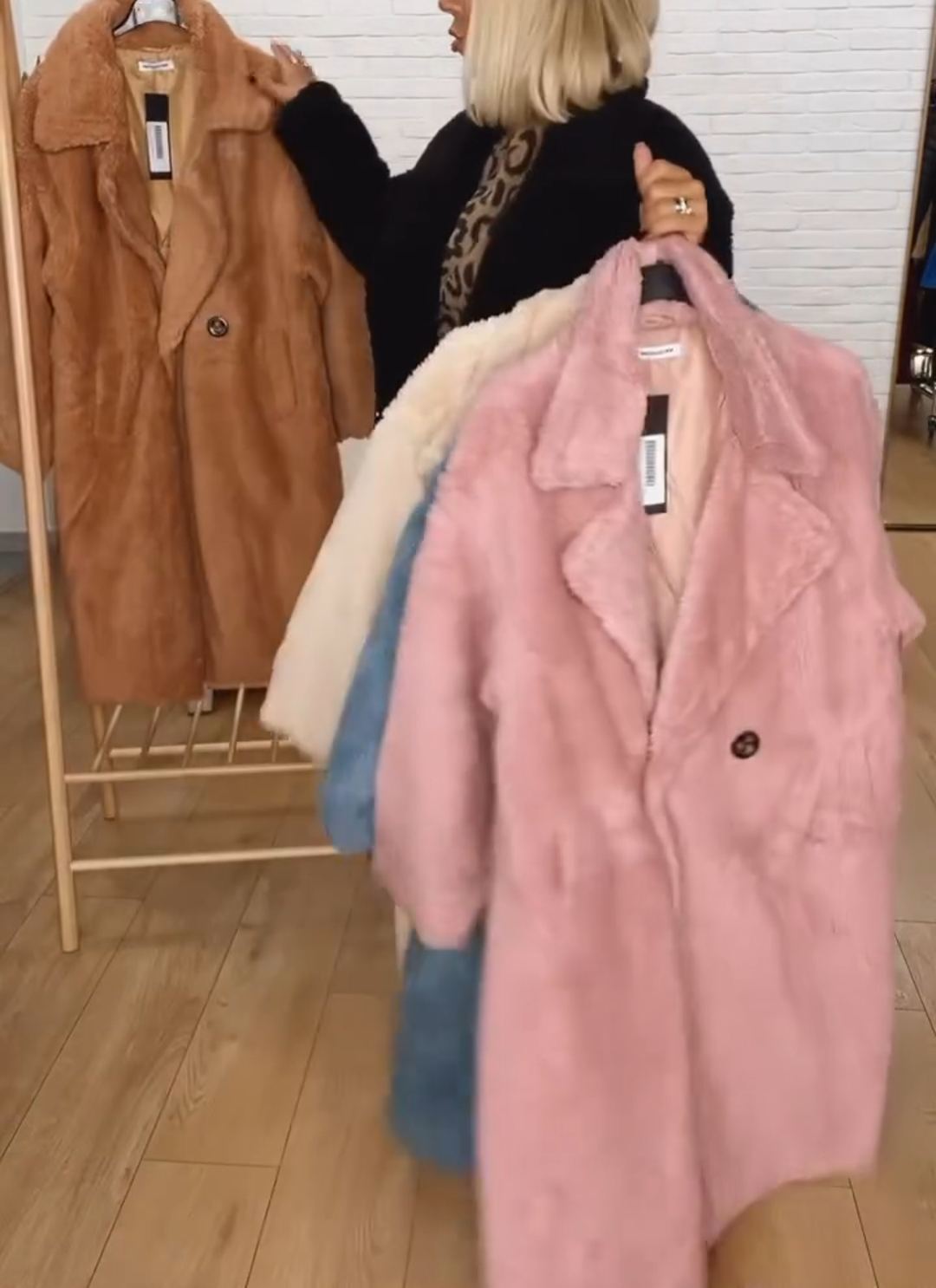 Longline Double-Breasted Faux Fur Overcoat