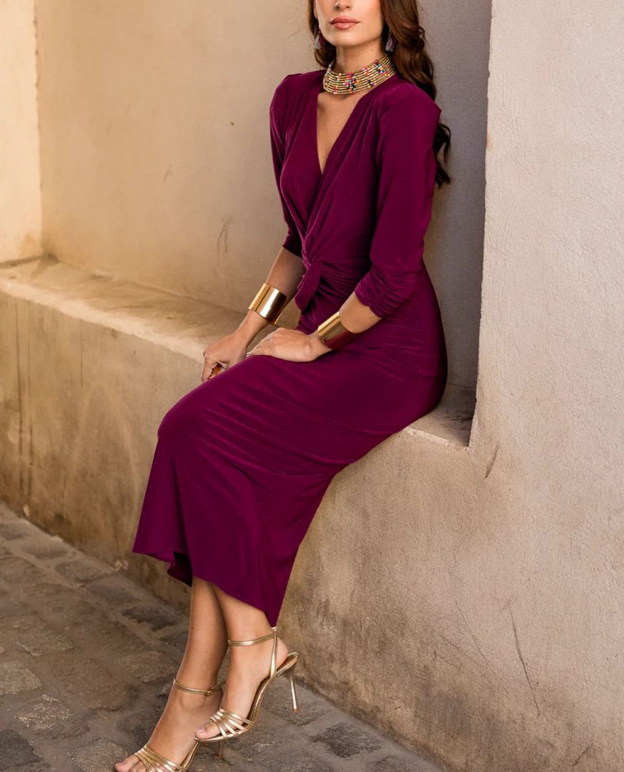 eggplant knot midi dress