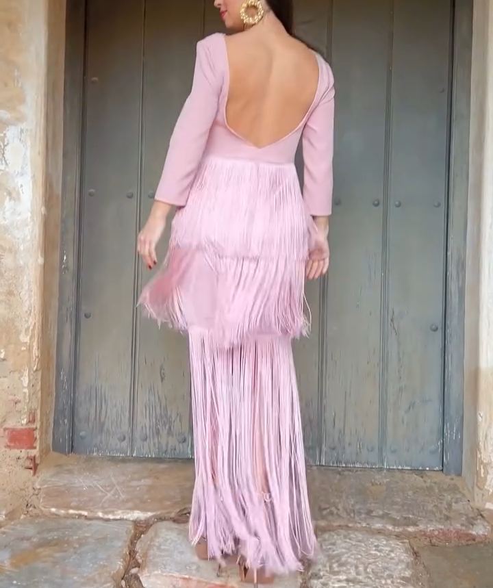 Blush Pink Fringed Maxi Dress