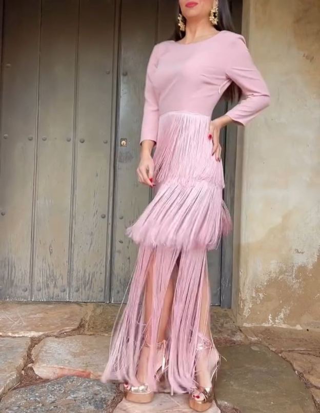Blush Pink Fringed Maxi Dress