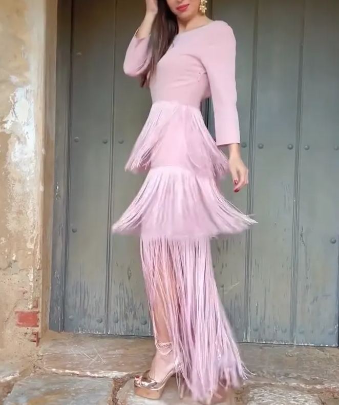 Blush Pink Fringed Maxi Dress