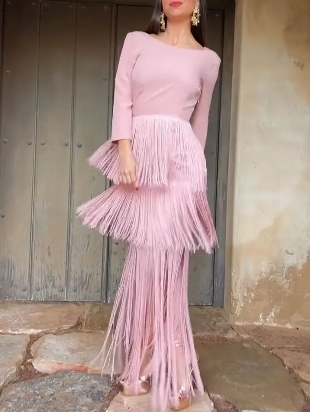 Blush Pink Fringed Maxi Dress