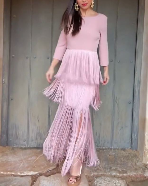 Blush Pink Fringed Maxi Dress