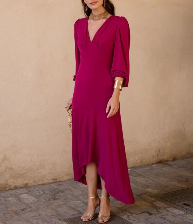 Asymmetrical ruffle midi dress