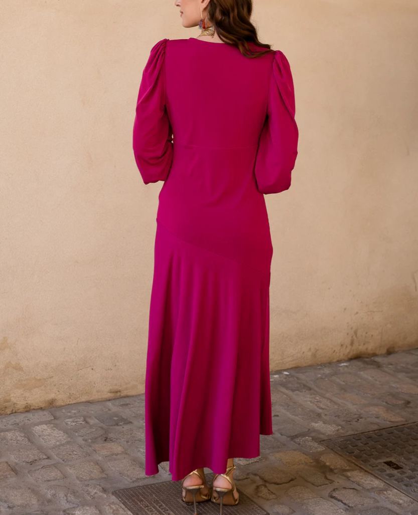 Asymmetrical ruffle midi dress