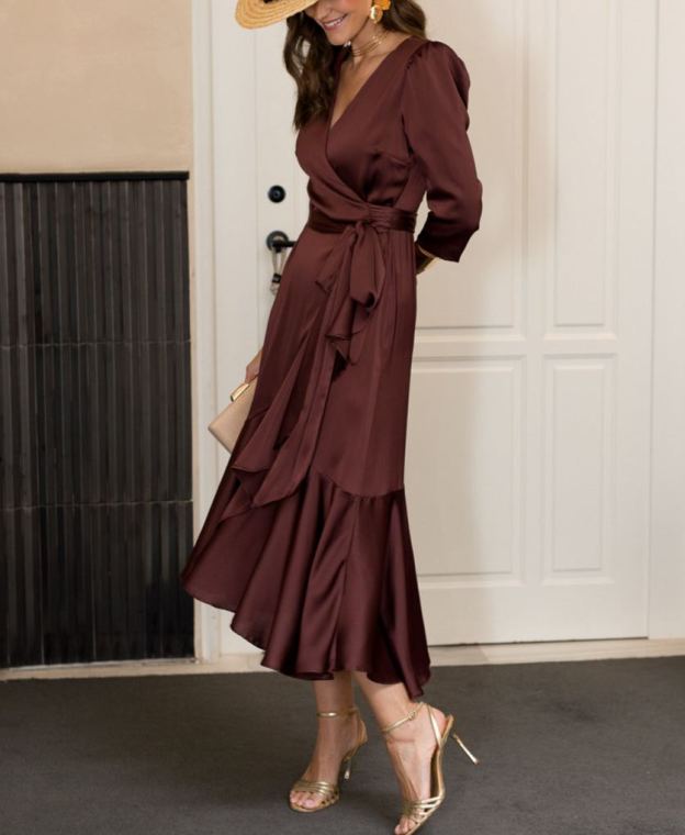 Chocolate midi dress with side tie detail