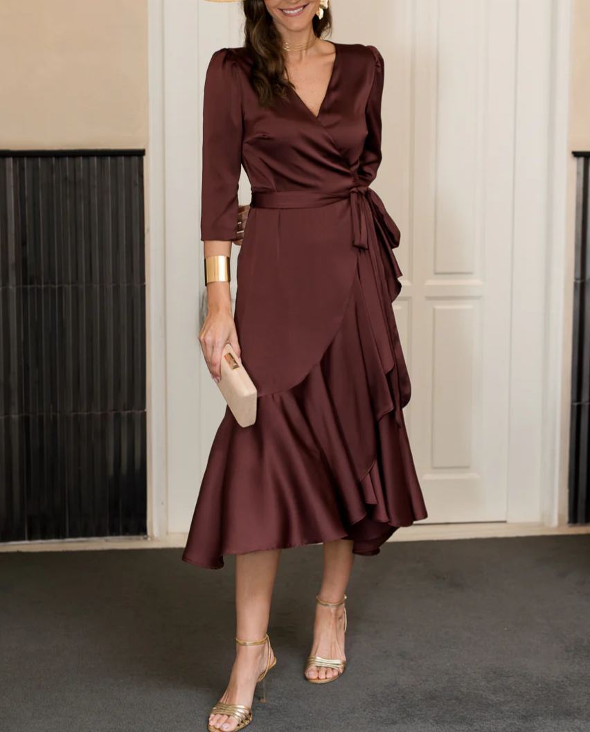 Chocolate midi dress with side tie detail