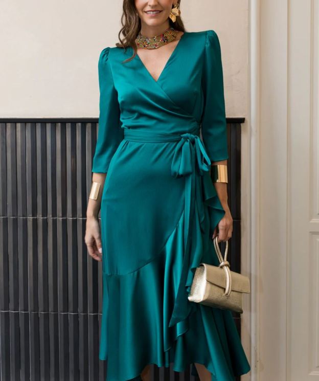 Green midi dress with side tie detail