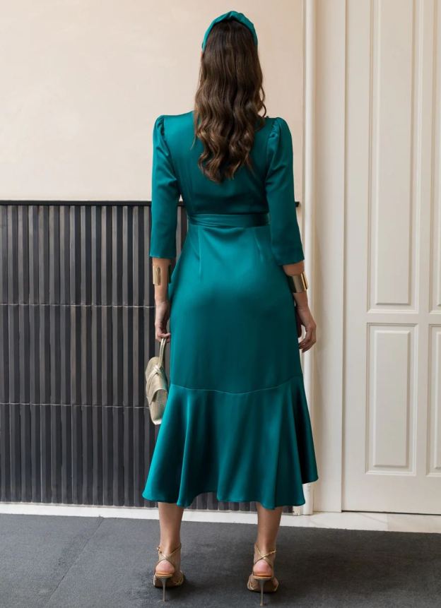Green midi dress with side tie detail