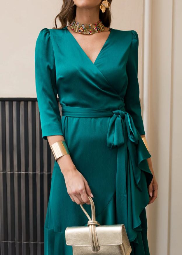 Green midi dress with side tie detail
