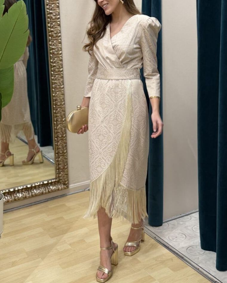 Beige Damask Fleece Dress