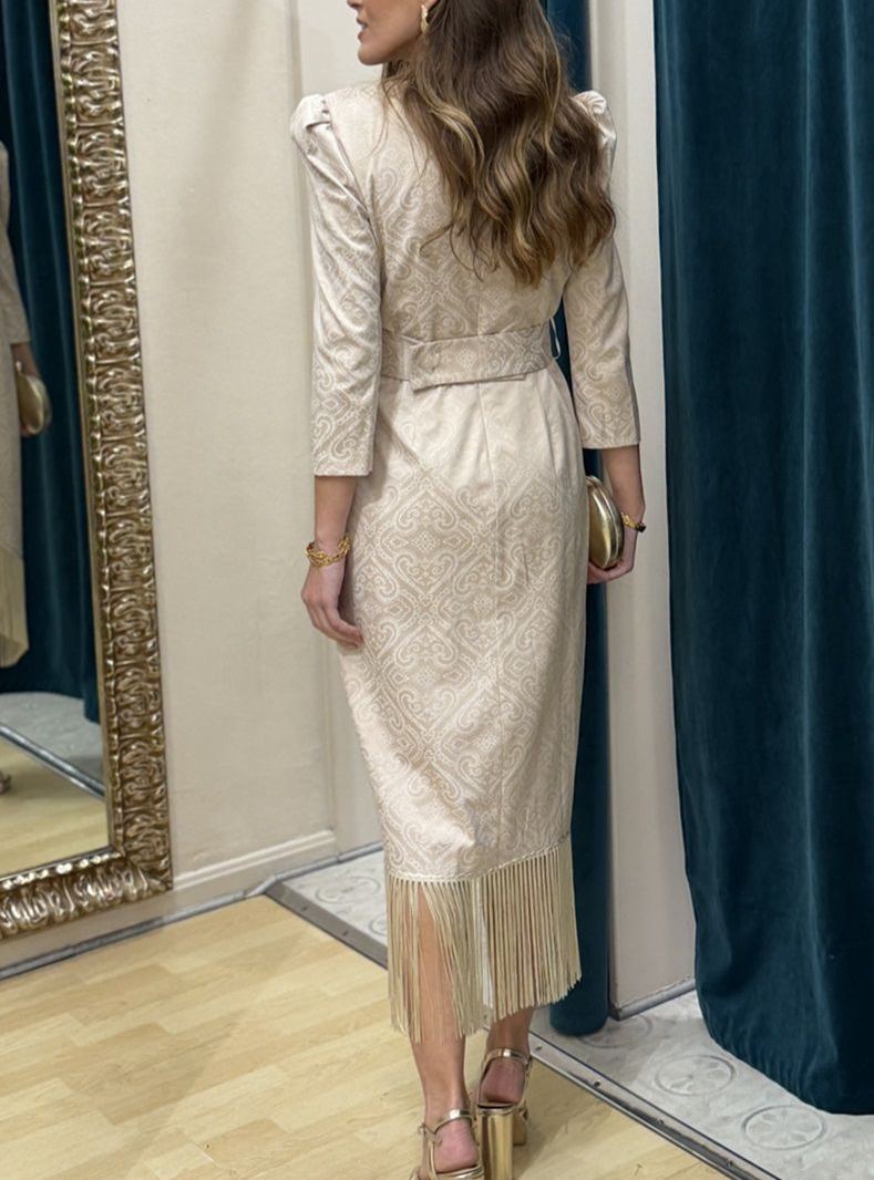 Beige Damask Fleece Dress