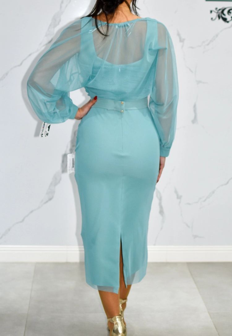 Midi dress + pastel green tulle sleeves