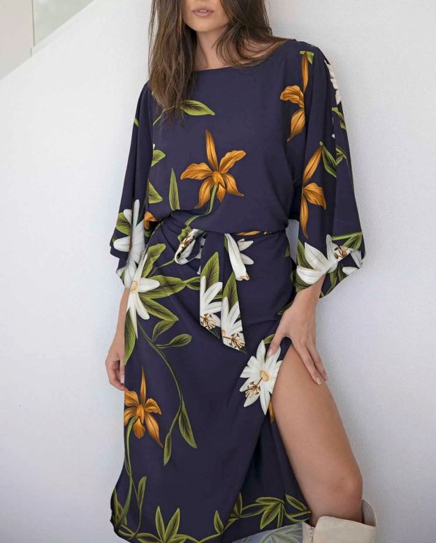 Midnight Blooms Tie Dress