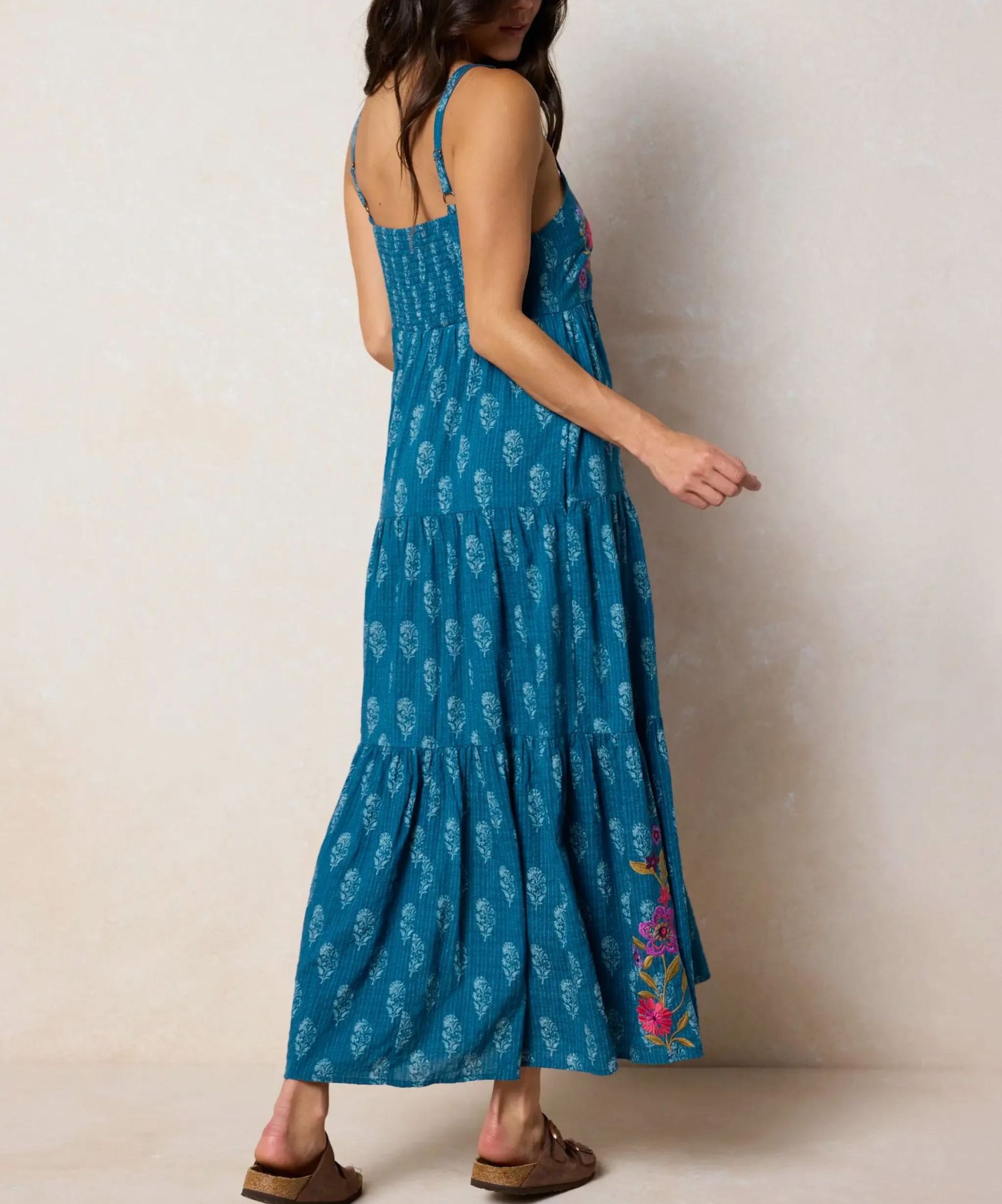 Patricia Embroidered Maxi Dress - Block Stamp Indigo