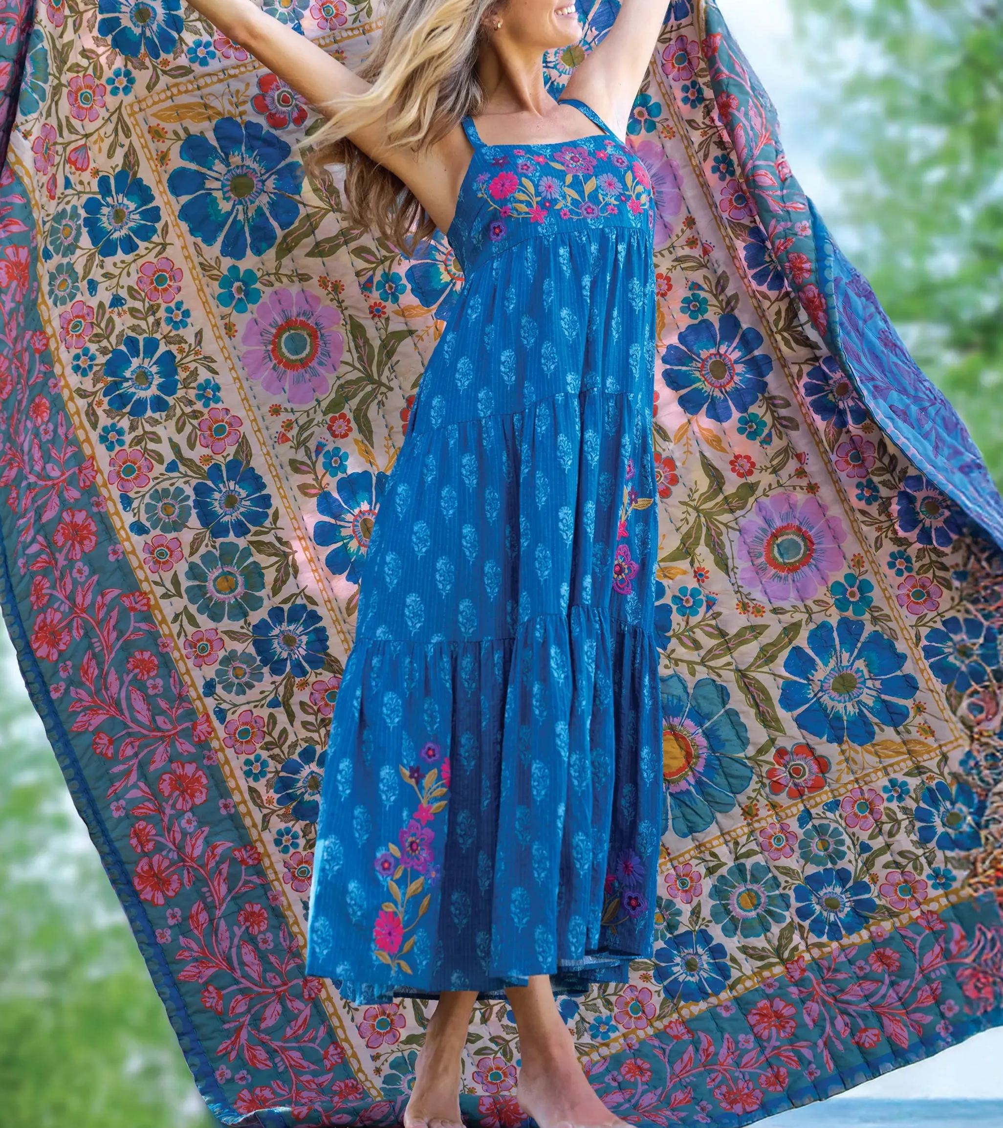 Patricia Embroidered Maxi Dress - Block Stamp Indigo