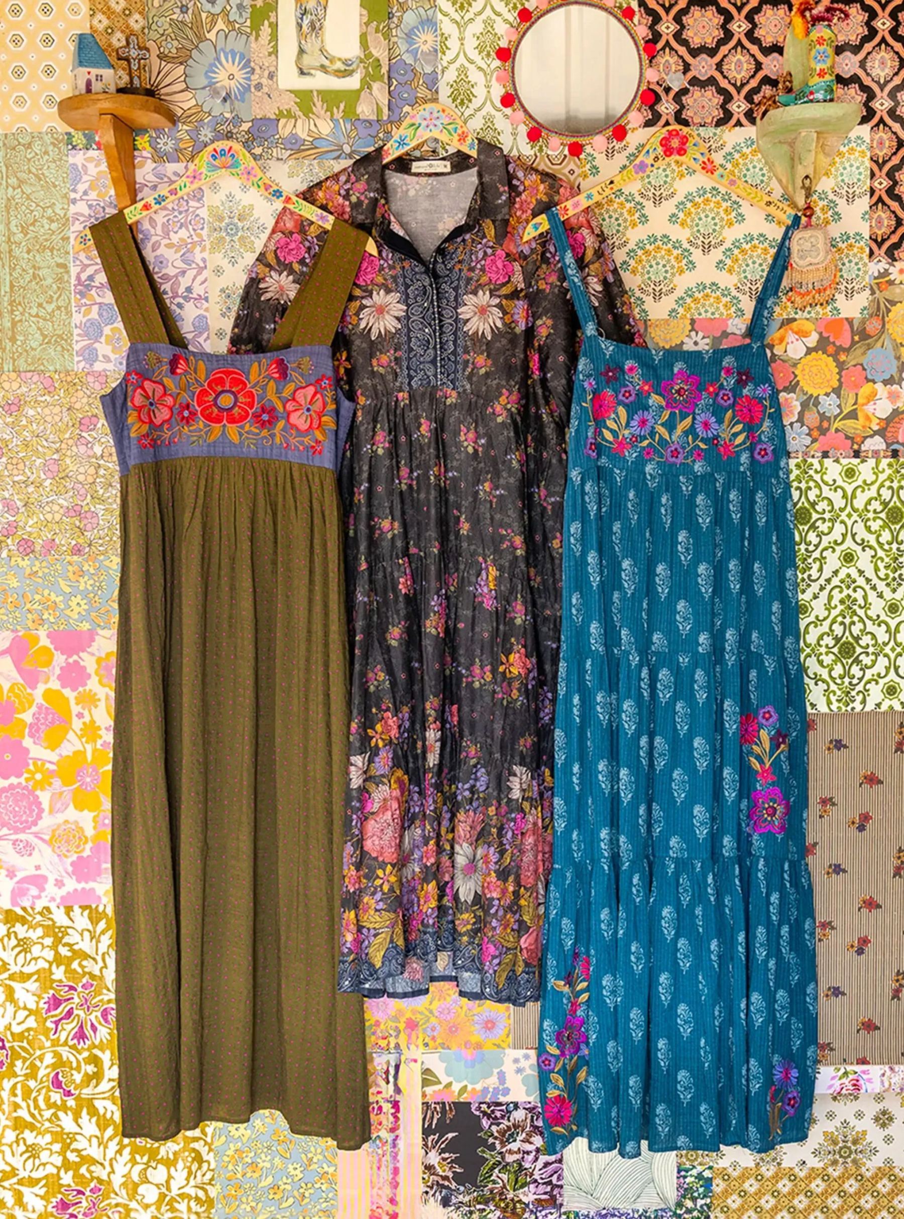 Patricia Embroidered Maxi Dress - Block Stamp Indigo