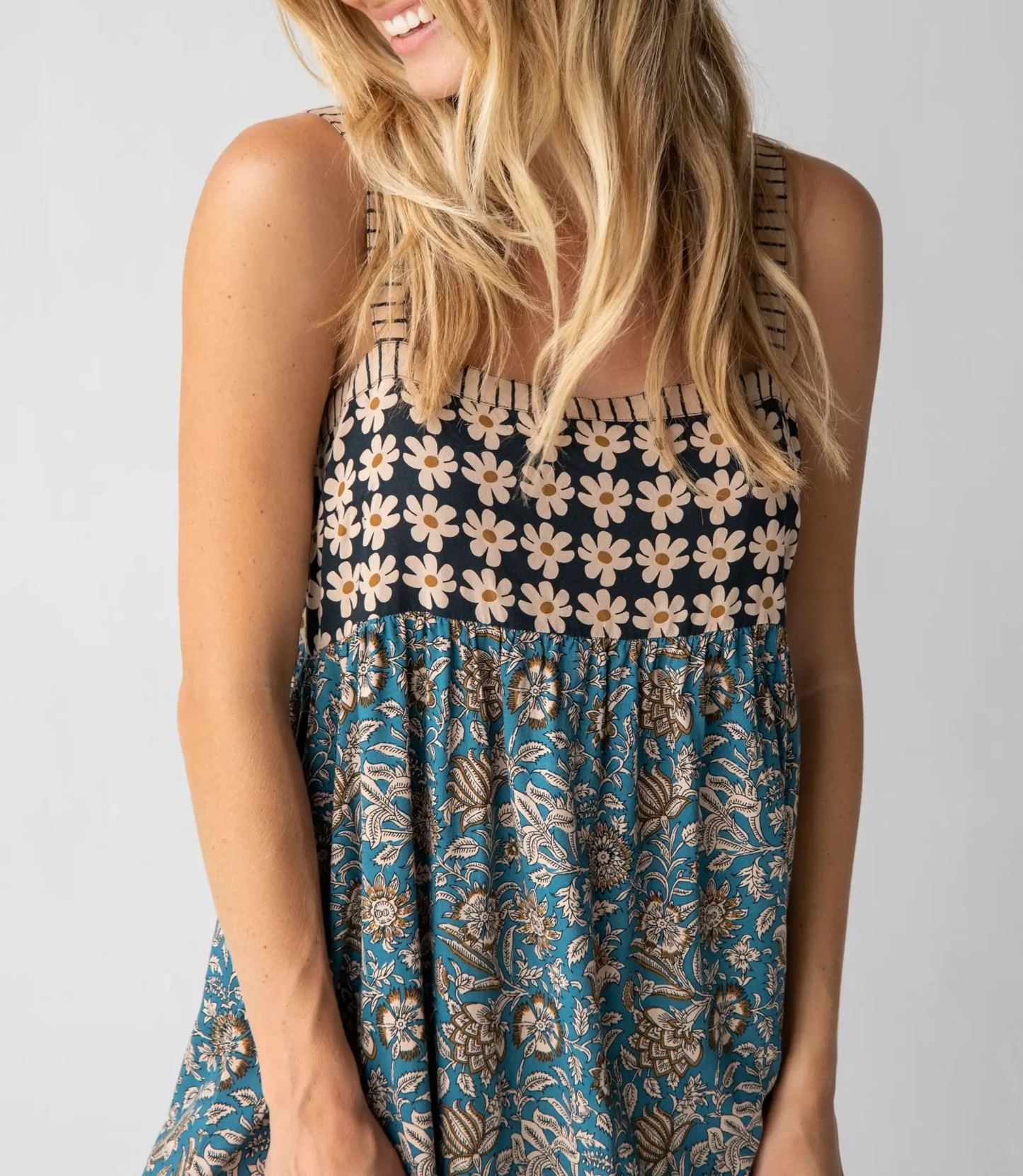 Patti Side Slit Maxi Dress - Teal Cream Mixed Floral