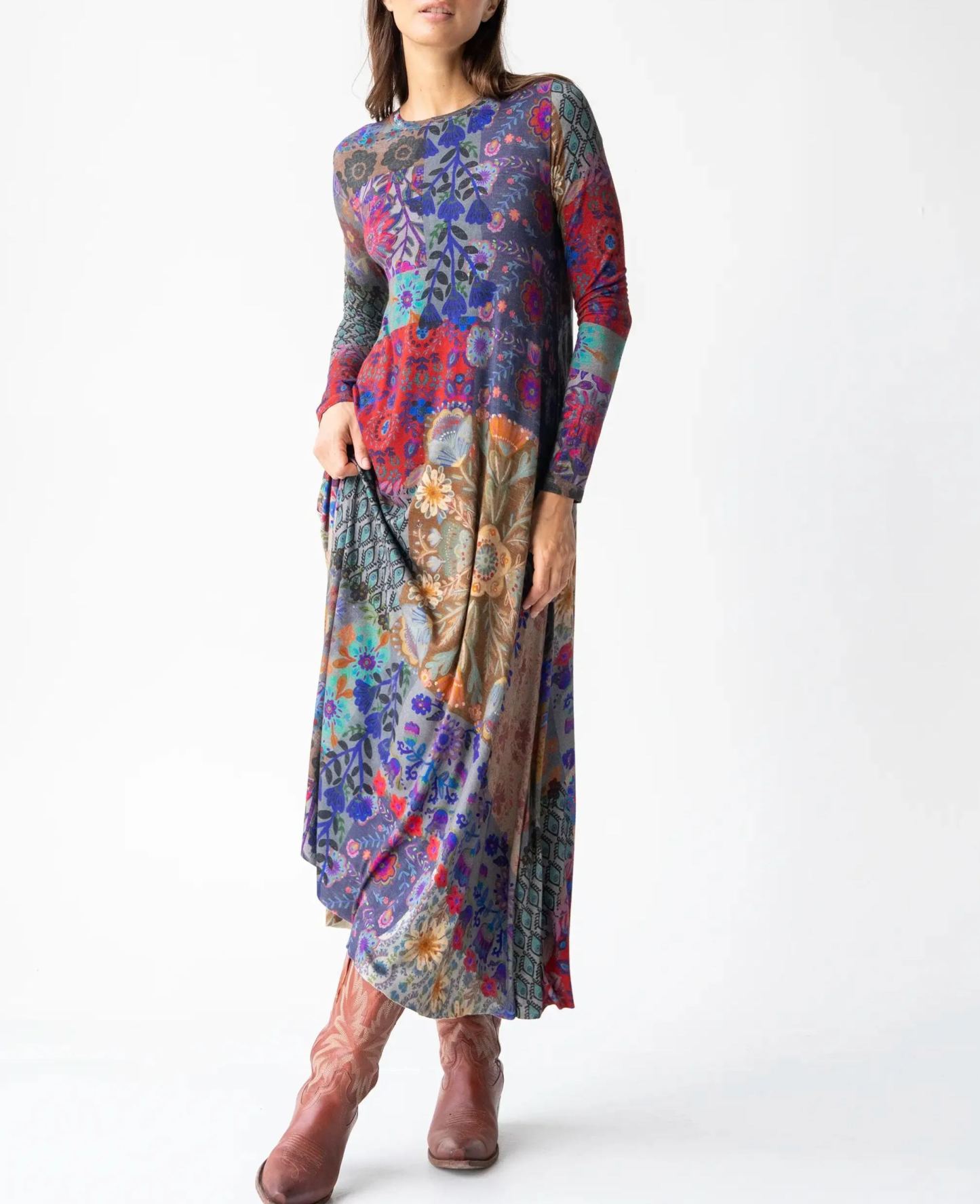 Stevie "ButterSoft" Knit Maxi Dress - Blue Patchwork