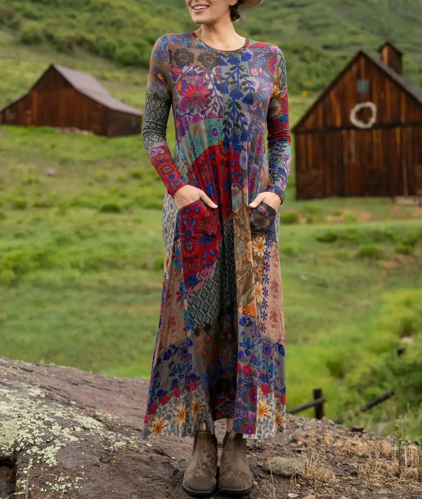 Stevie "ButterSoft" Knit Maxi Dress - Blue Patchwork