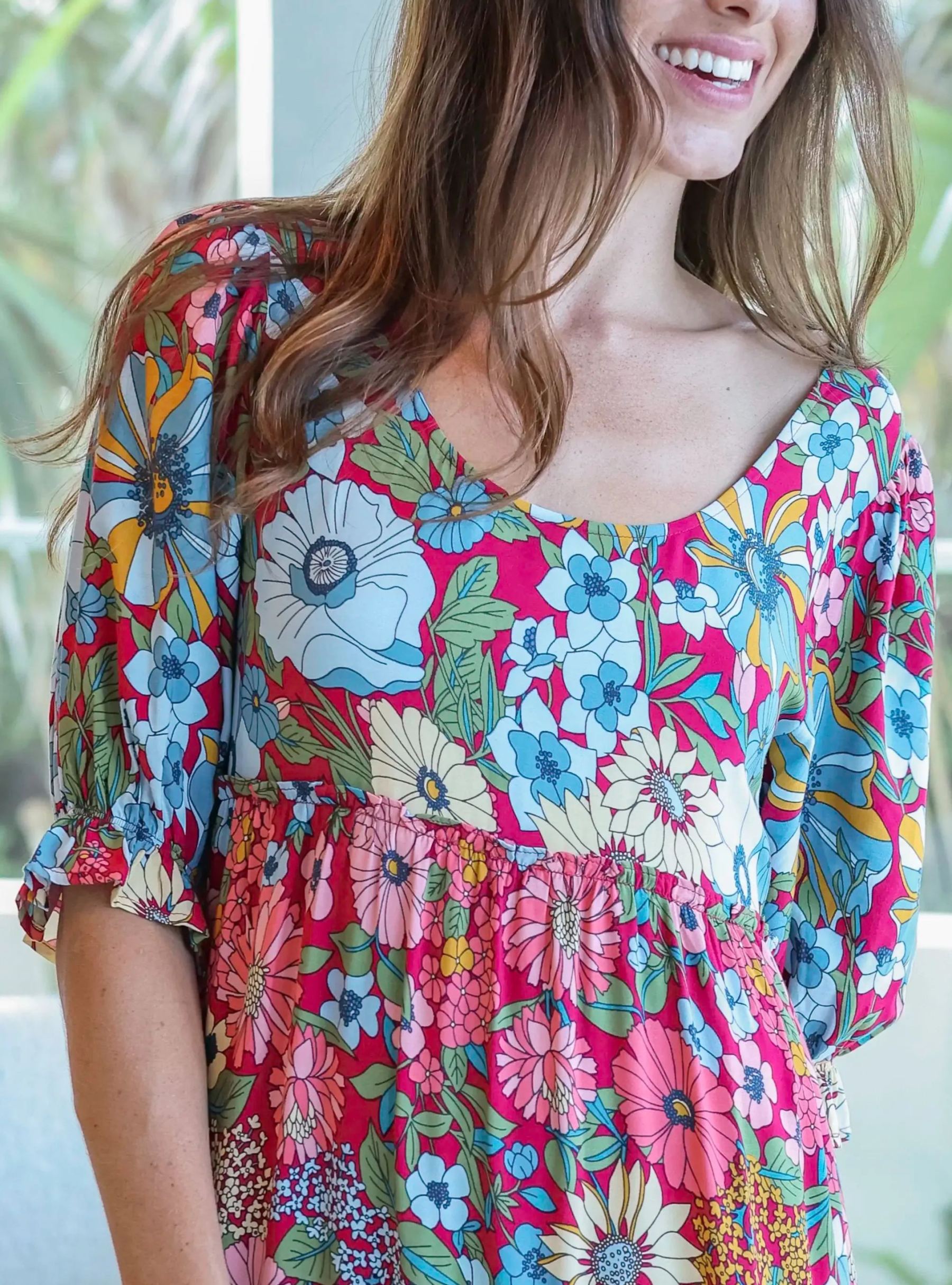 Collette Tiered Maxi Dress - Blue Red Floral