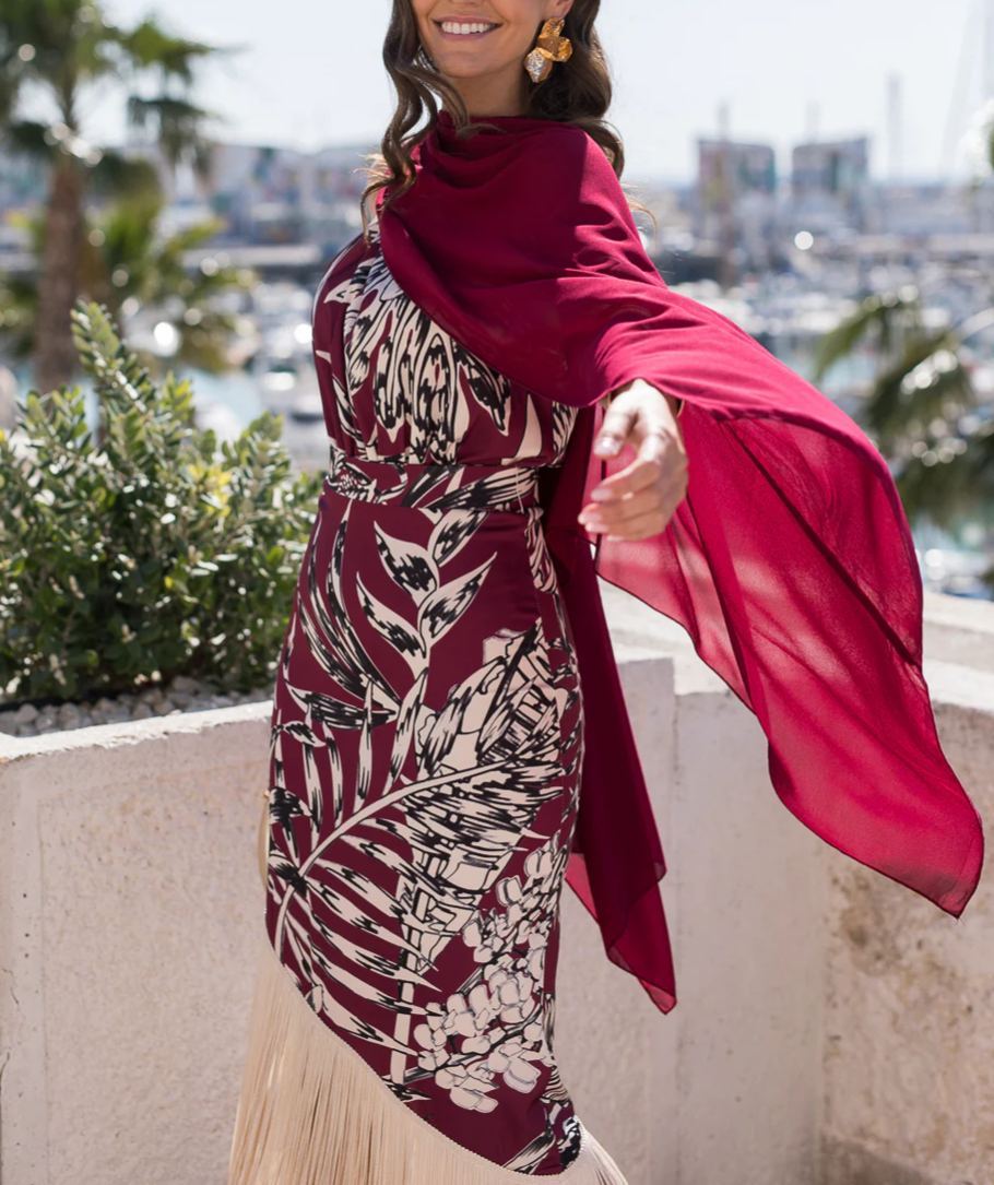 Cherry halter neck fringe dress