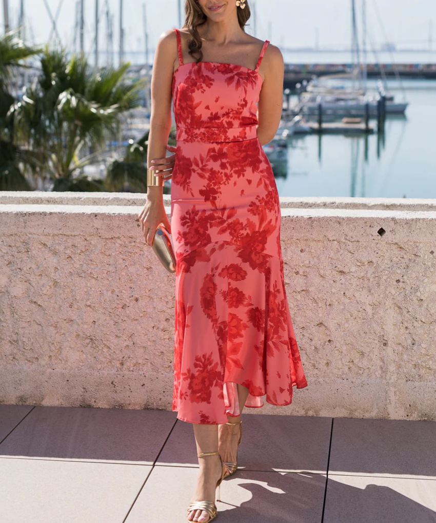 Coral print midi dress